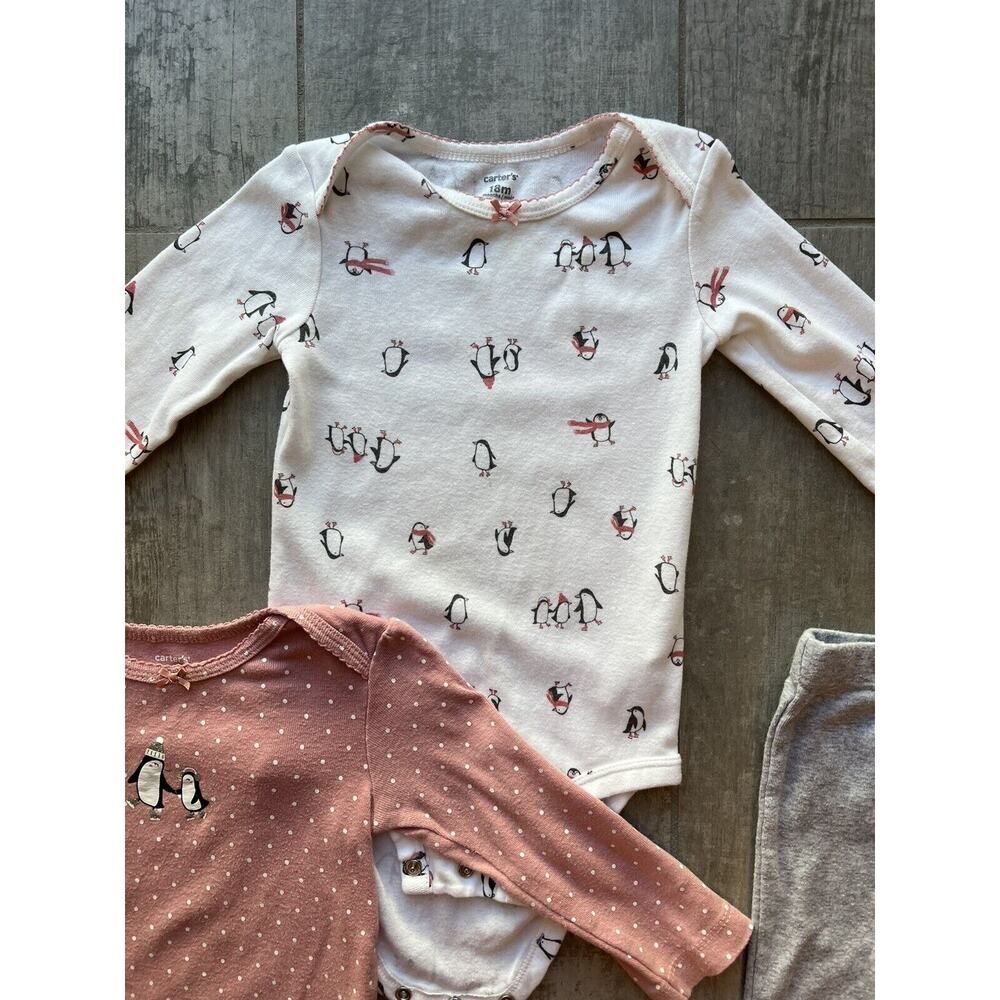 Baby Toddler Girl 3 Piece Outfit Penguin Bodysuits & Pants Set Cotton Cute 18m - Picture 5 of 13
